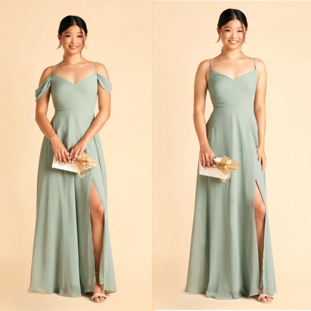 Birdy Grey Devin Convertible Chiffon Maxi Dress w/Detachable Sleeves Sage Green